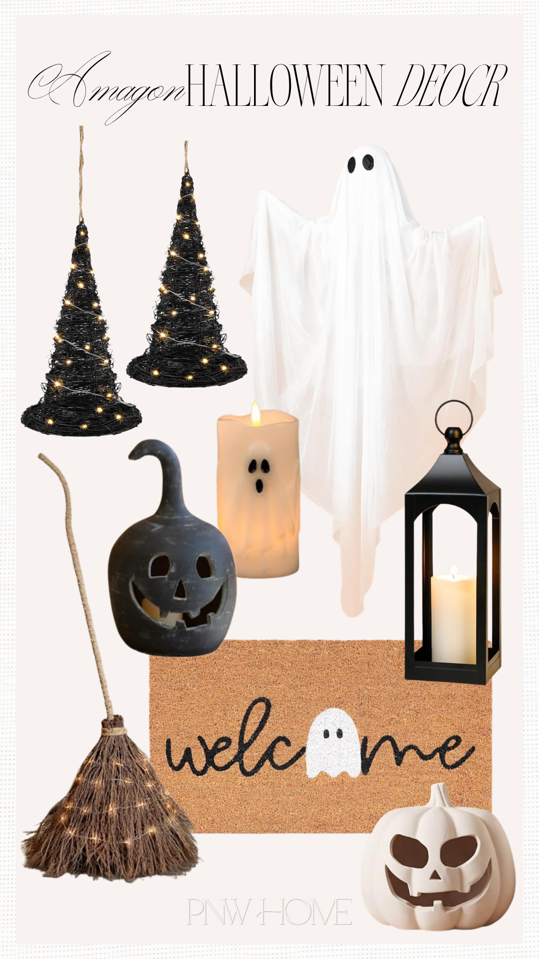 Amazon Halloween decor finds I'm loving!

Halloween front porch, Halloween welcome mat, hanging ghost, hanging witch hats, lit witch hats, ghost candles, black pumpkins, white pumpkins, jack-o'-lanterns, black lanterns, outdoor lanterns, fall front porch, witch's broom, lit witch broom, swinging ghost, Halloween accents 

 #LTKSeasonal #LTKHome