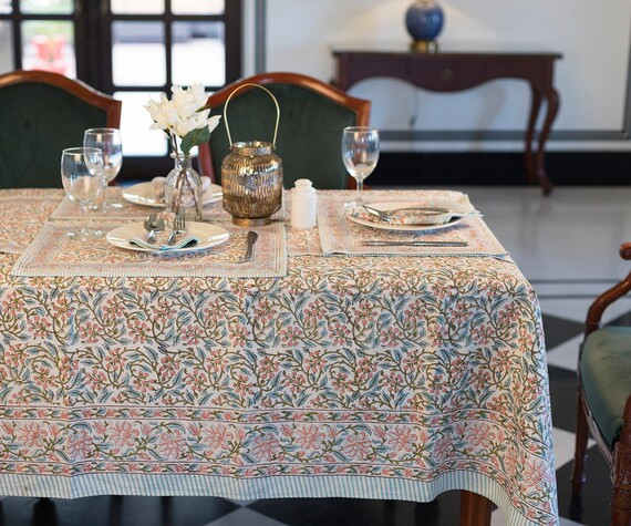 Indian Block Print Tablecloth Floral Cotton Table Cover | Etsy | Etsy (US)