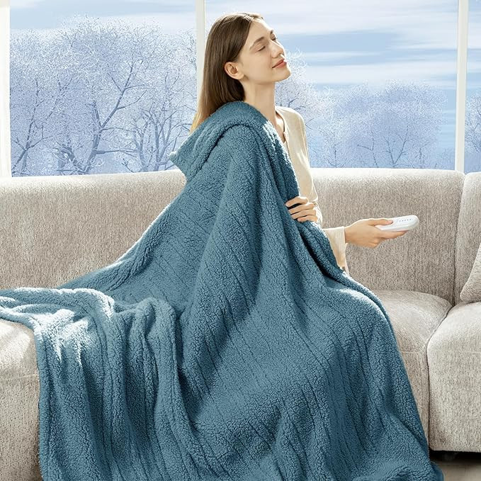 Heated Blanket Throw 50"X60" - Soft Double Sided Sherpa Electric Blanket Throw with 5 Heatings Le... | Amazon (US)