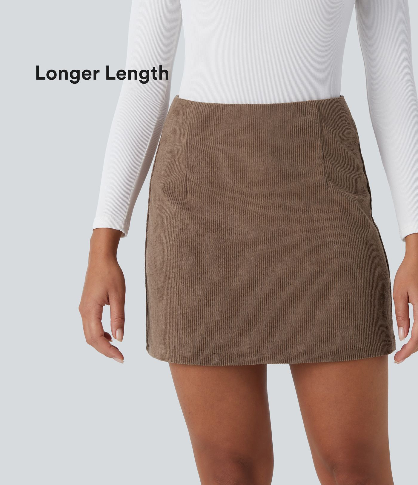 Women’s High Waisted 2-in-1 A Line Mini Corduroy Casual Skirt-Longer Length - Halara | HALARA