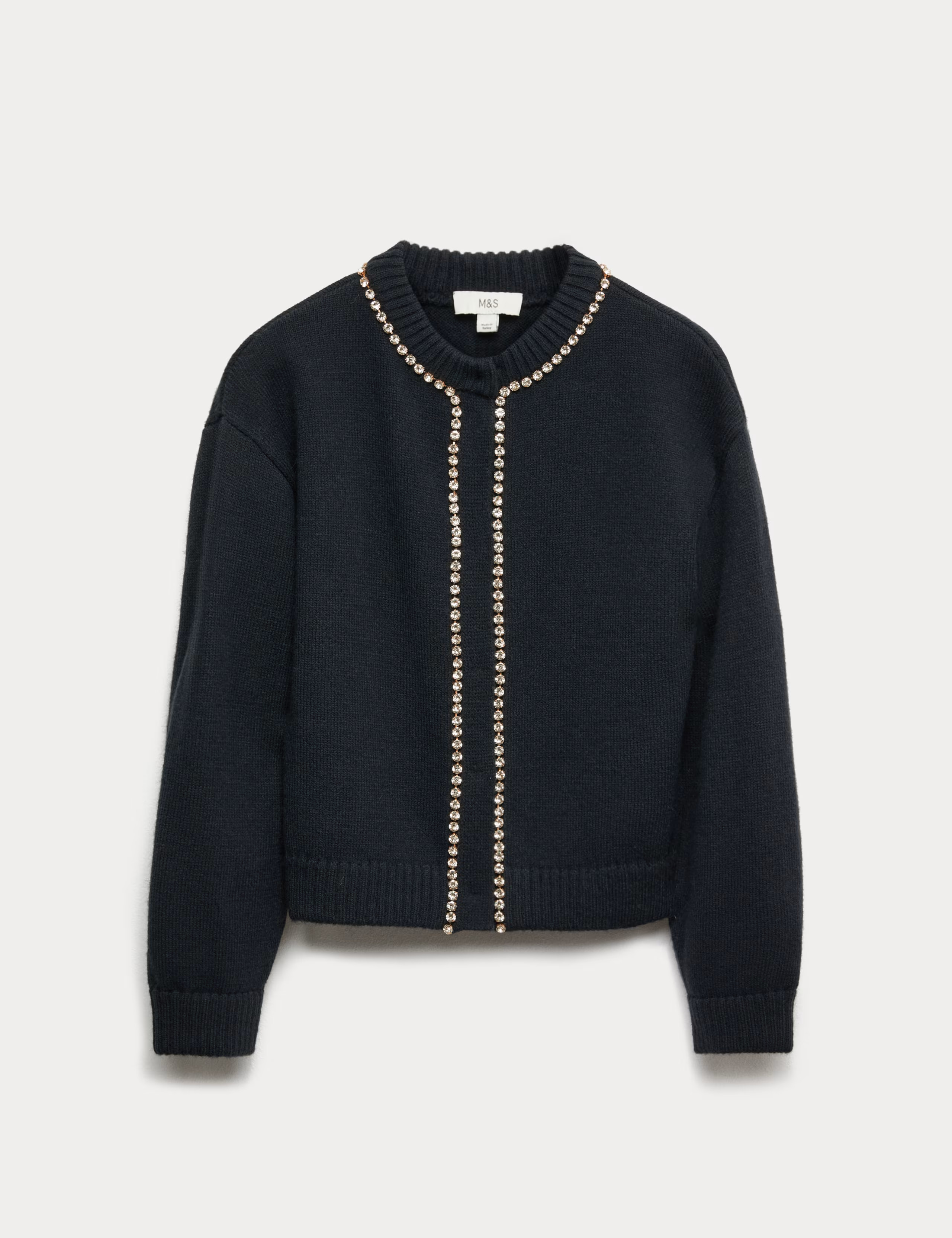 Gem Detail Crew Neck Cardigan with Wool | Marks & Spencer (UK)