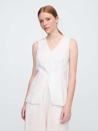Longline Linen-Blend Vest | Gap Factory