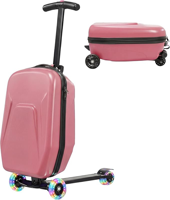 20" Hardshell Scooter Suitcase for Kid & Adult Foldable 2 in 1 Ride on Carry on Travel Trolley Sc... | Amazon (US)