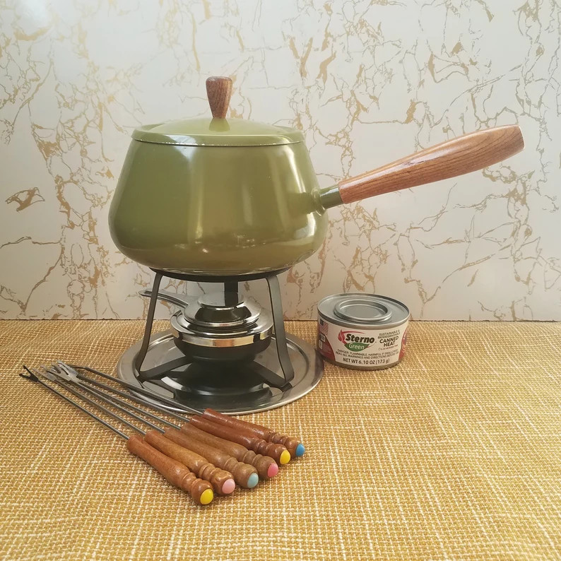 Retro Vintage Avocado Green Aluminum Fondue Set, 70's Fondue Pot, Fuel Fondue Pot - Etsy | Etsy (US)