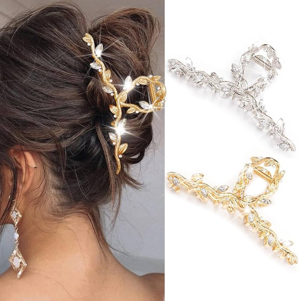 CAKURE Rhinestone Hair Clips Gold Fancy Claw Clips Sparkly Hair Accessories for Women (Pack of 2)... | Amazon (US)
