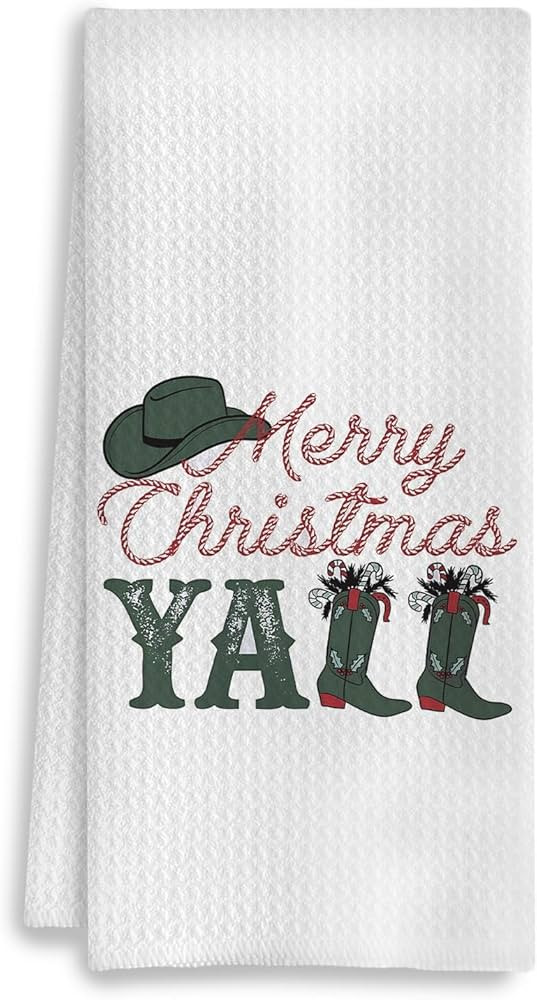 Merry Christmas Y'all Kitchen Towels, Western Christmas Hand Towels for Bathroom, Farmhouse Chris... | Amazon (US)