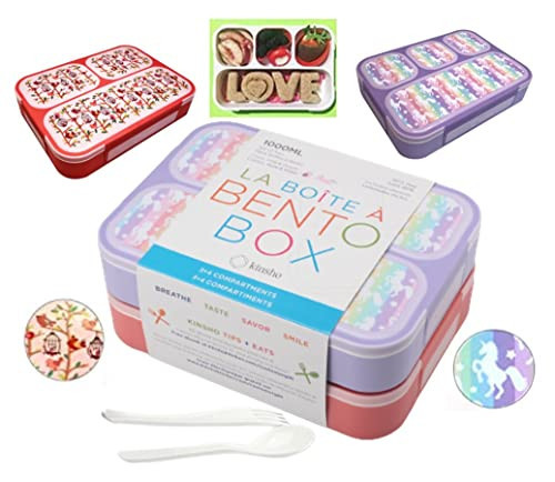 Bento Box Lunch Boxes for Girls | Toddler Snack Containers for Pre-School Day-Care Kids BPA Free | 4 Divider Compartments, Cute Pink Flower Purple Unicorn 2 pack | Amazon (US)