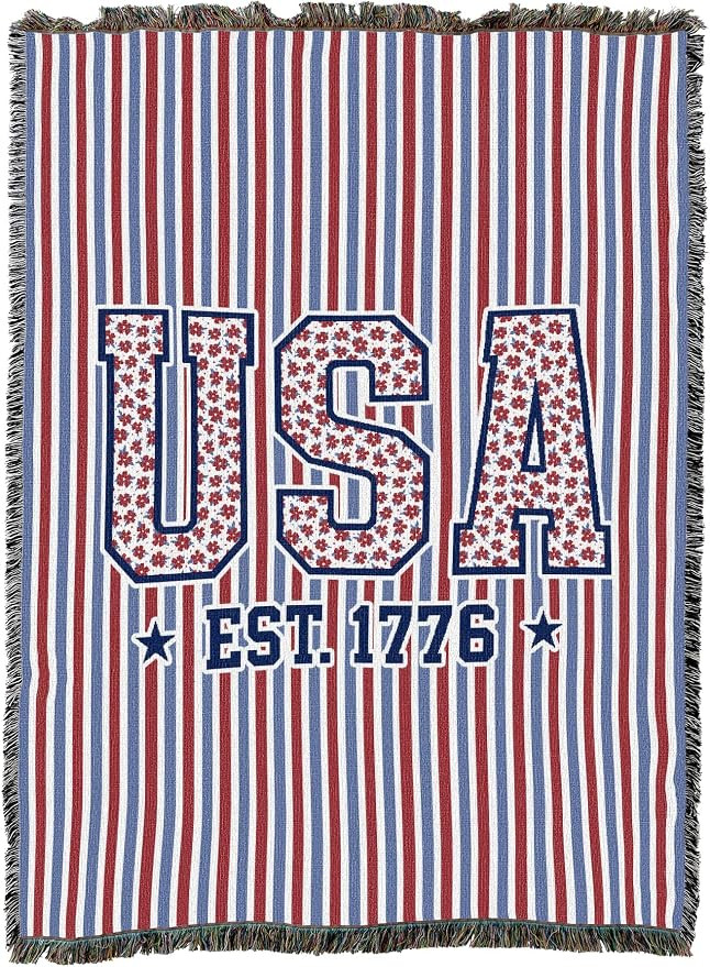 Pure Country Weavers Floral Stripes Blanket - Americana Gift Tapestry Throw Woven from Cotton - M... | Amazon (US)