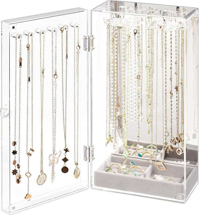Lolalet Necklace Holder Organizer, Acrylic Jewelry Organizer with 24 Hooks, Rotating Clear Neckla... | Amazon (US)