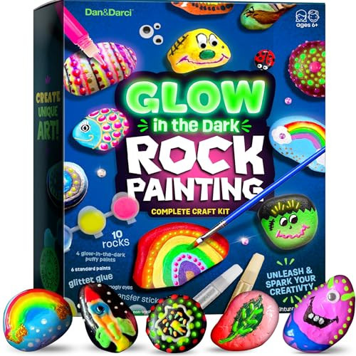 Dan&Darci Kids Rock Painting Kit - Glow in The Dark - Easter Gifts Arts & Crafts for Boys and Girls Ages 6-12 - Craft Activities Kits - Creative Art Toys for 6, 7, 8, 9, 10, 11 & 12 Year Old Kid | Amazon (US)