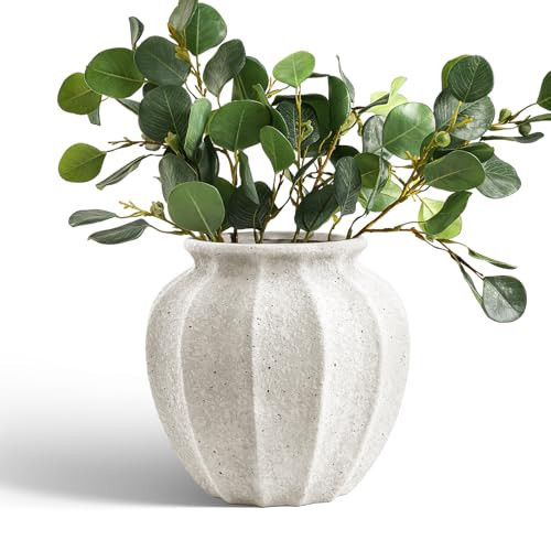 LE TAUCI 9.3" Ceramic Vase, Artisan Large White Ceramic Vase for Modern Farmhouse Home Decor, Substantial & Stable, Handcrafted Flower Vase, Living Room & Dining Room Table Centerpiece, Rustic White | Amazon (US)
