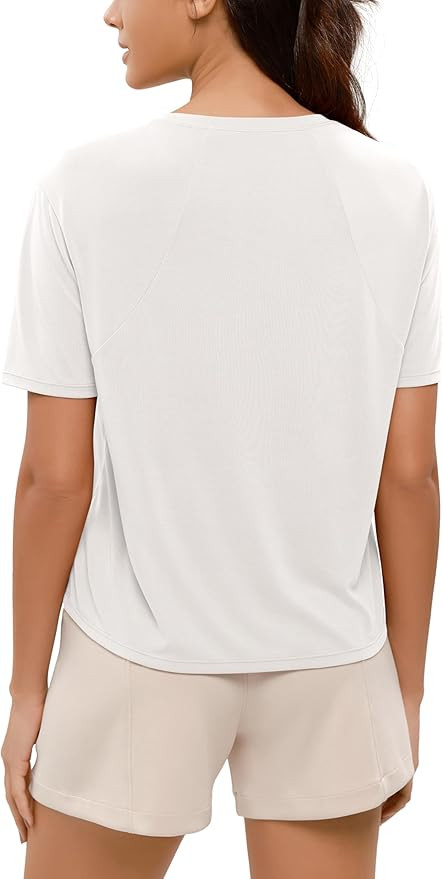 ODODOS Modal Soft Short Sleeve Shirts for Women Crew Neck Yoga Tee Casual Workout Tops | Amazon (US)