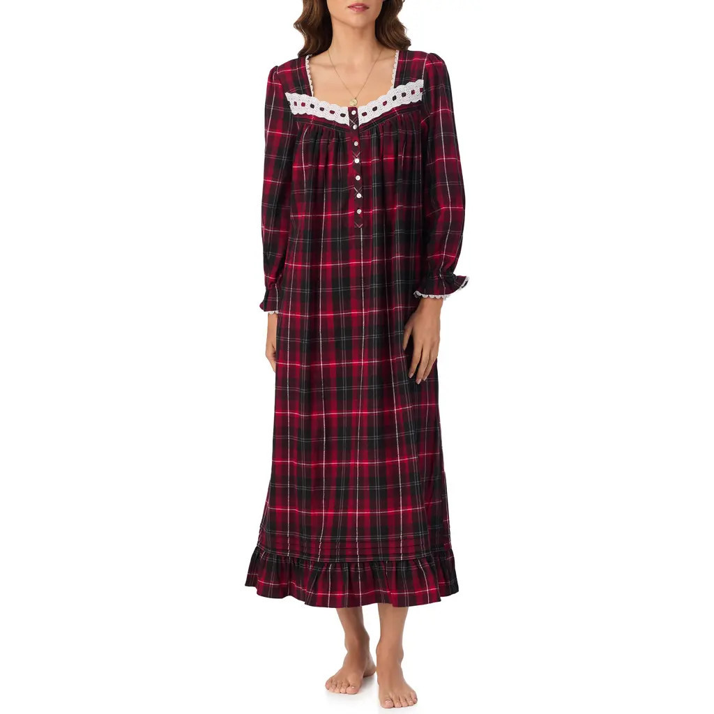 Eileen West Flannel Ballet Nightgown in Red/Plaid at Nordstrom, Size X-Small | Nordstrom