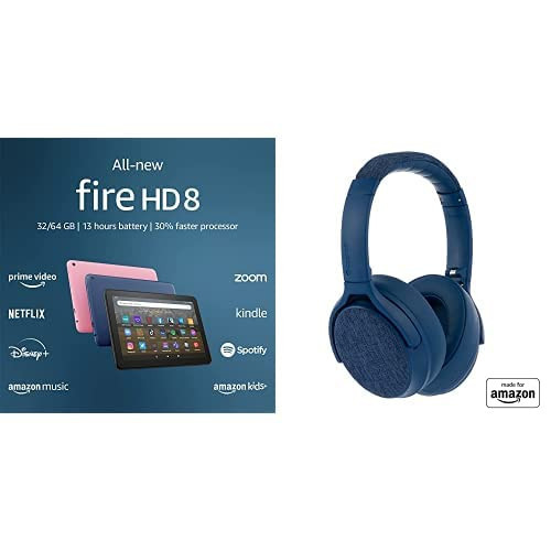 Tablet Bundle: Includes All-new Amazon Fire HD 8 tablet, 8” HD Display, 32 GB (Denim) & Made for Amazon Active Noise Cancelling Bluetooth Headphones (Blue) | Amazon (US)