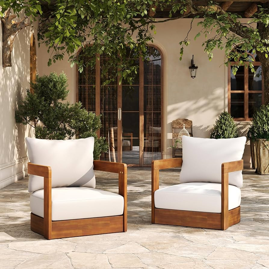 Christopher Knight Home Chloe Acacia Wood Lounge Chair Outdoor Set of 2, Curved Tub Design Accent... | Amazon (US)
