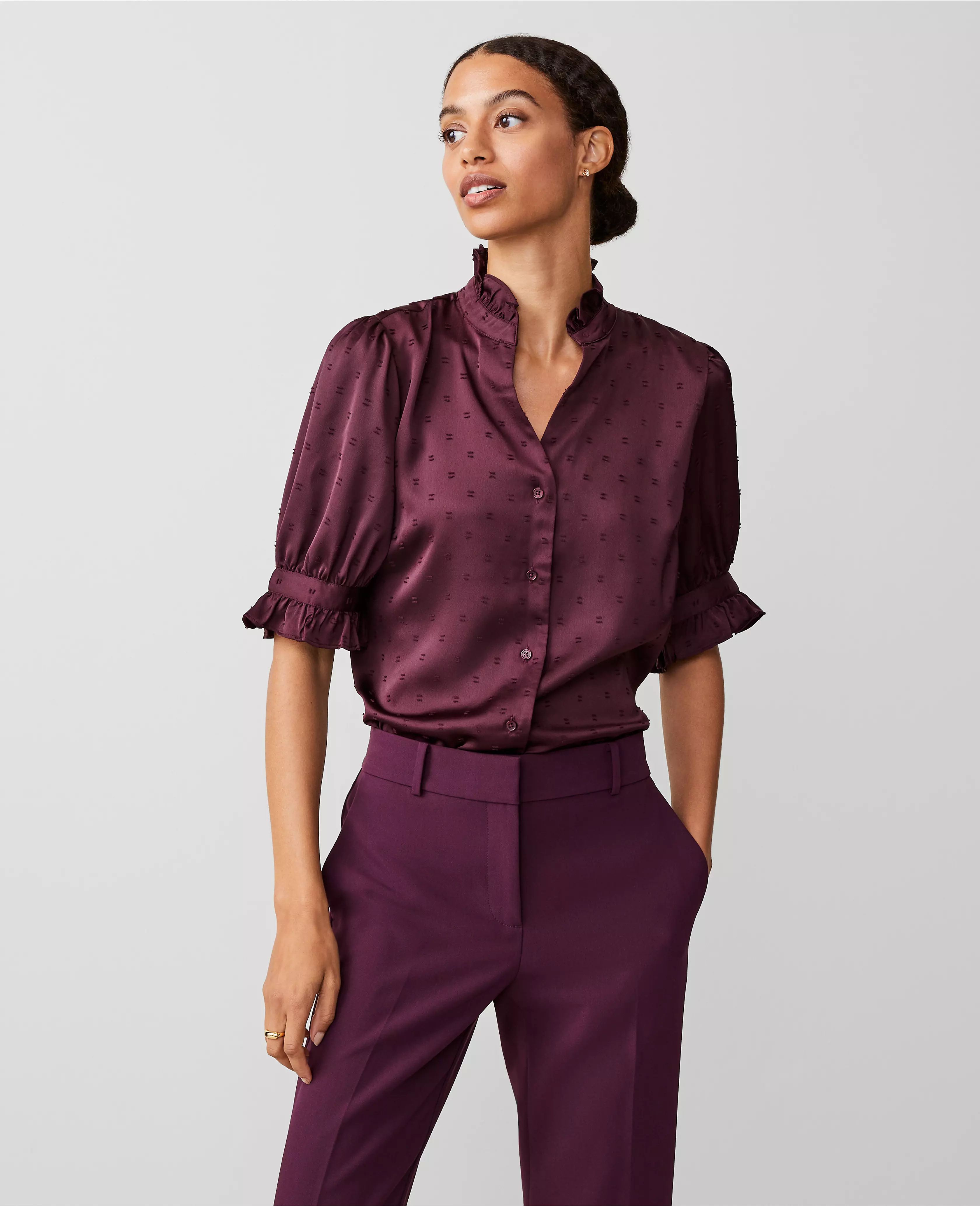 Ruffle Button Top | Ann Taylor (US)