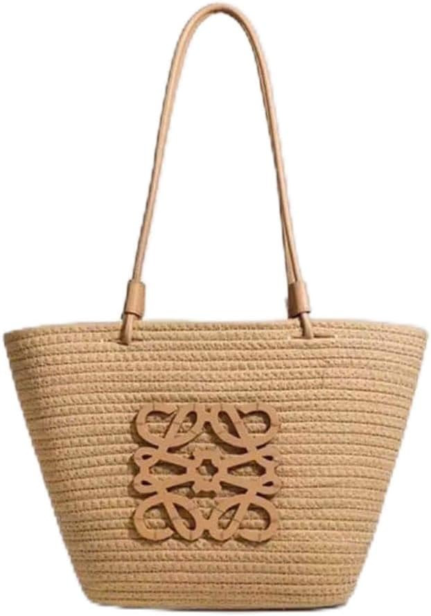 Chic Raffia Woven Straw Rope Tote Bag, Brown, Beach and Shopping Bag, 42x26cm | Amazon (US)