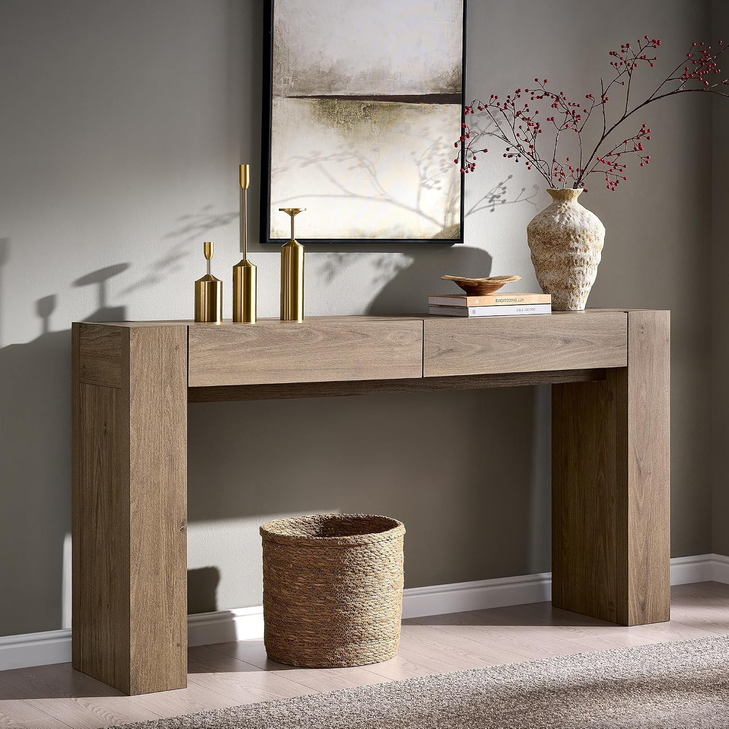 OKD 63" Console Table with Drawers, Thick Block Entryway Table, Alder Grey | Amazon (US)