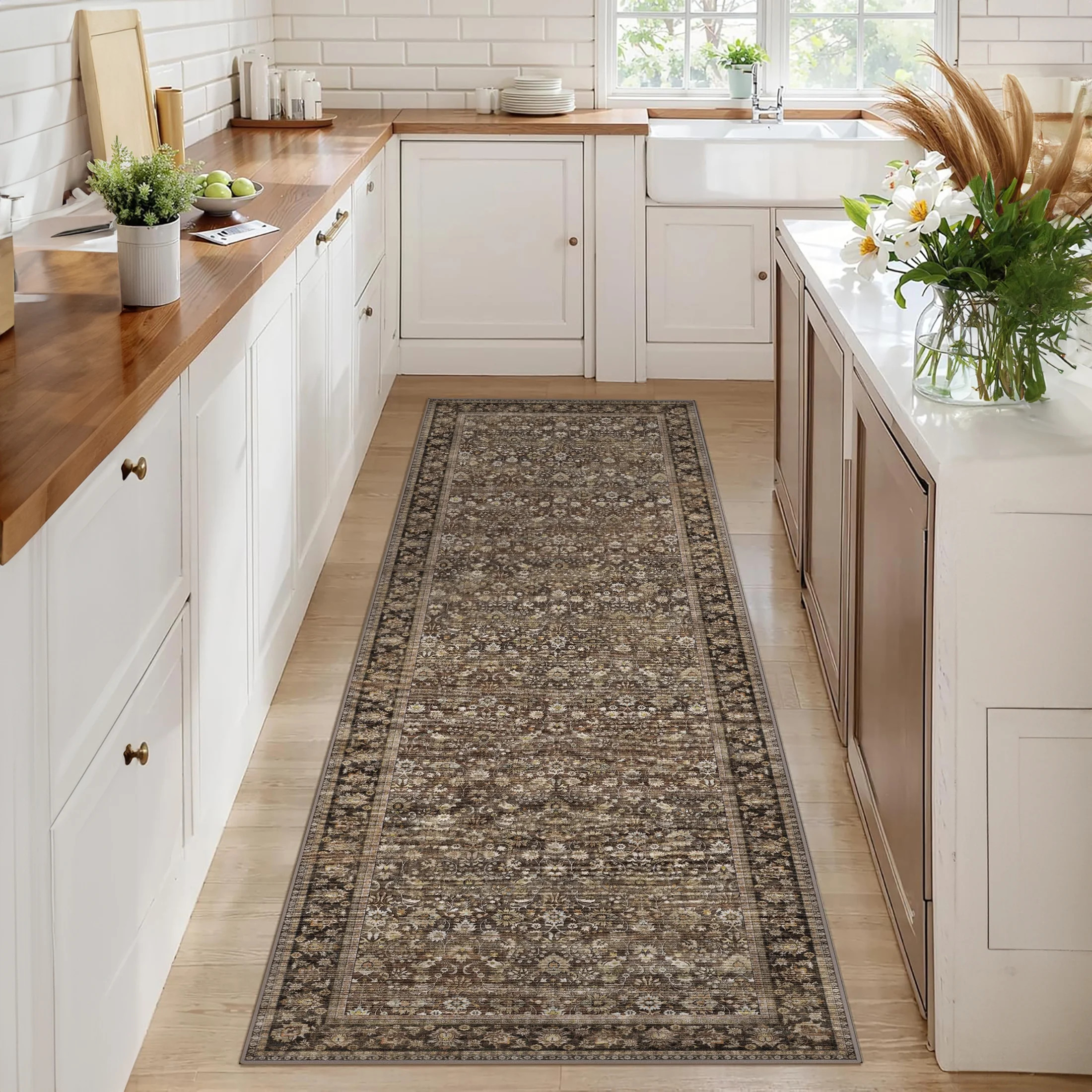 BERTHMEER 3'x10' Washable Brown Runner Rugs for Hallway Bedroom Entryway Kitchen Non Slip Vintage... | Walmart (US)