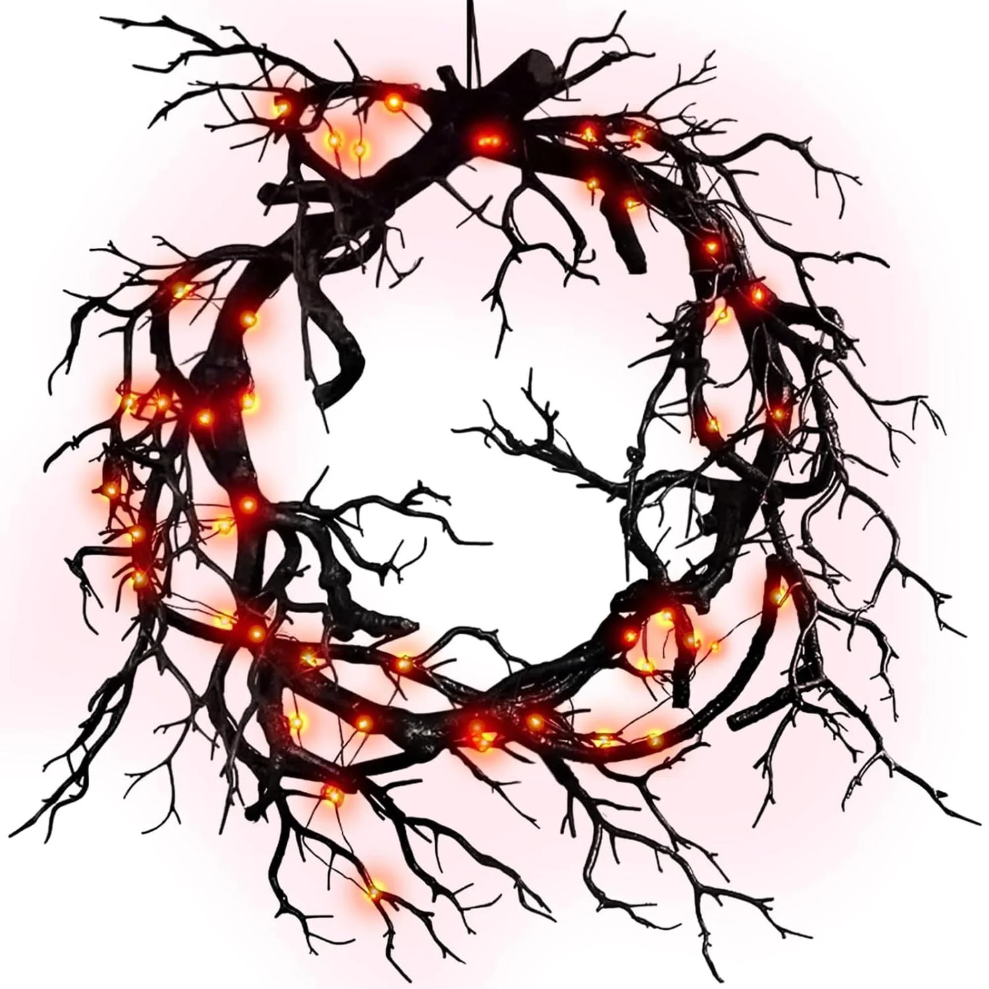 Halloween Black Branch Wreath Signs For Front Door With Lights,Handcrafted Halloween Horror Wreat... | Joss & Main
