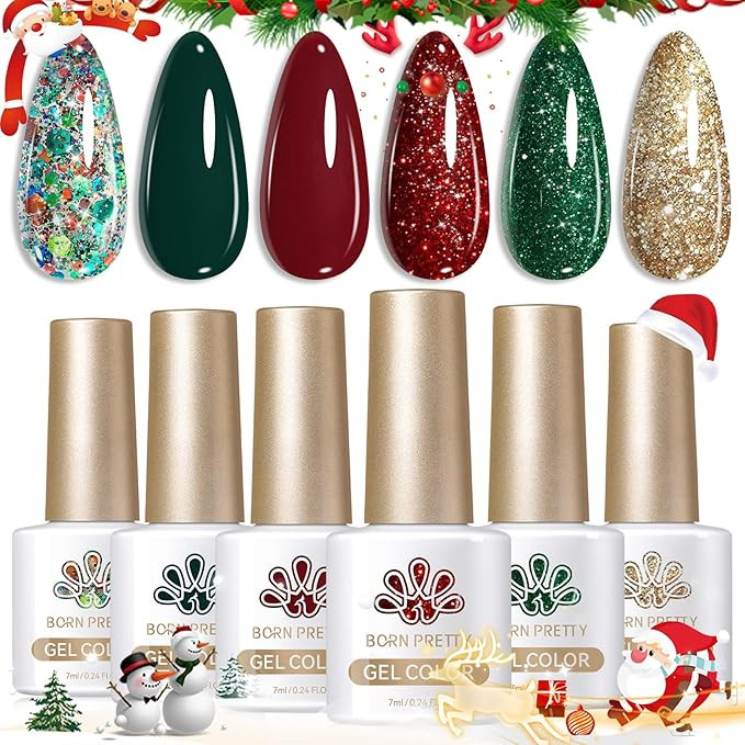 Born Pretty Christmas Gel Nail Polish Sparkle Glitter Red Green Gold Fall Winter Gel Polish Dark ... | Amazon (US)