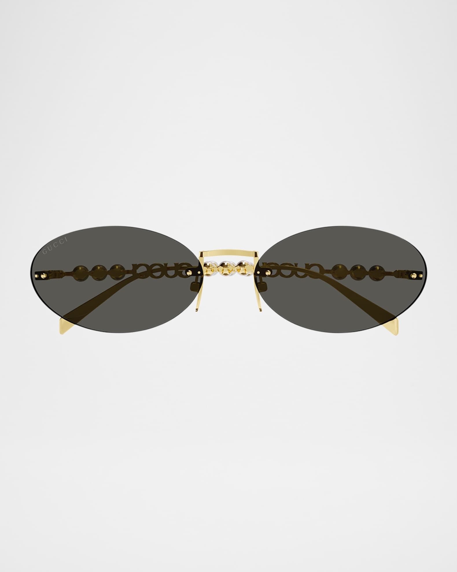 Rimless Metal Oval Sunglasses with Faux Pearls | Neiman Marcus