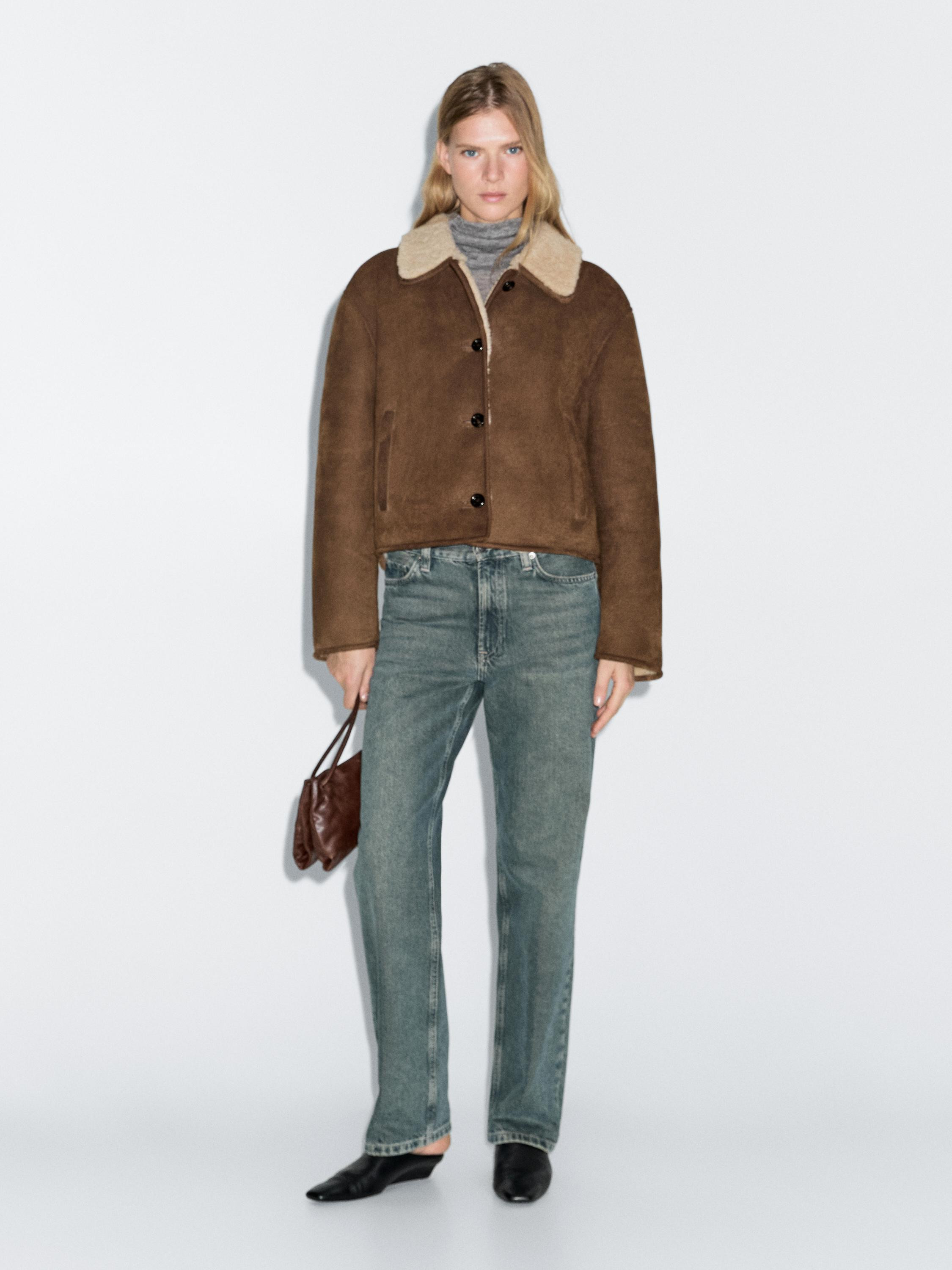 Short leather jacket with lambskin | Massimo Dutti UK