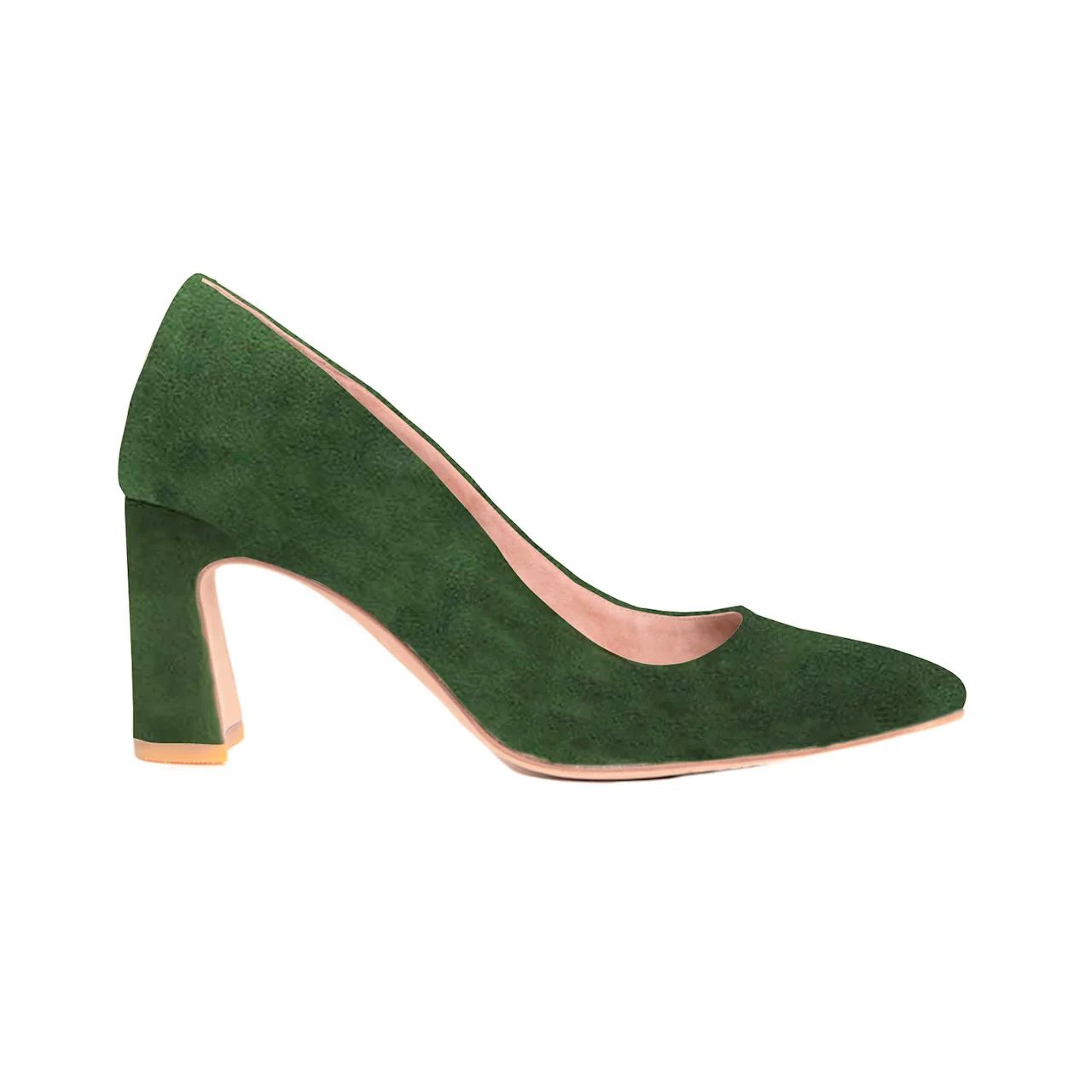 Emerald Suede Bold Block Heel Pump | ALLY Shoes