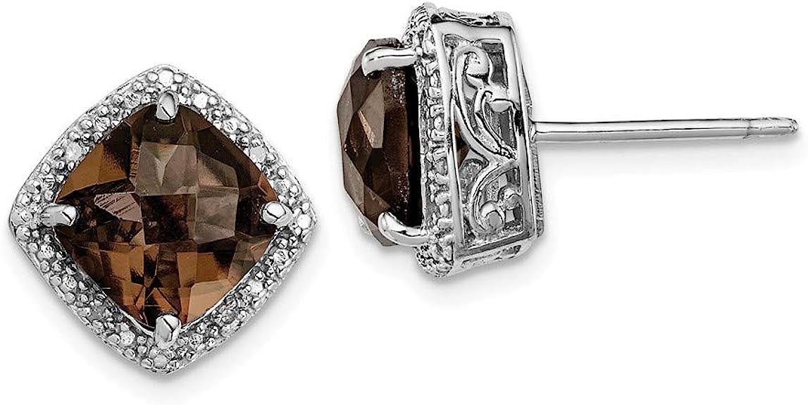 Solid 925 Sterling Silver Chocolate Brown Smoky Quartz and Diamond Studs Earrings 13mm (.04 cttw.... | Amazon (US)