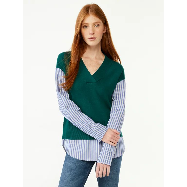 Free Assembly Women's Mixy Shirt Sweater, Lightweight | Walmart (US)