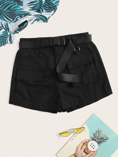 SHEIN 70s Waist Belted Pocket Utility Shorts | SHEIN