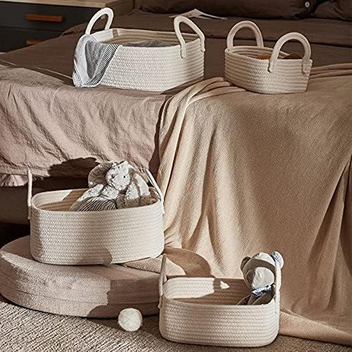 Storage Baskets Set of 4 - Woven Basket Cotton Rope Bin, Small White Basket Organizer for Baby Nu... | Amazon (US)