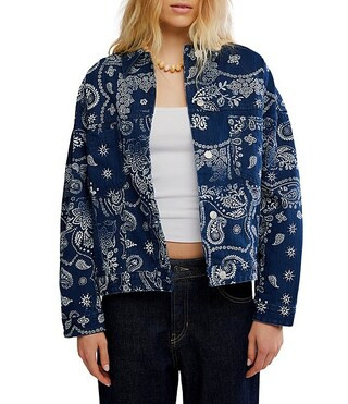 We The Free Opal Swing Bandana Print Collared Long Sleeve Denim Jacket | Dillard's