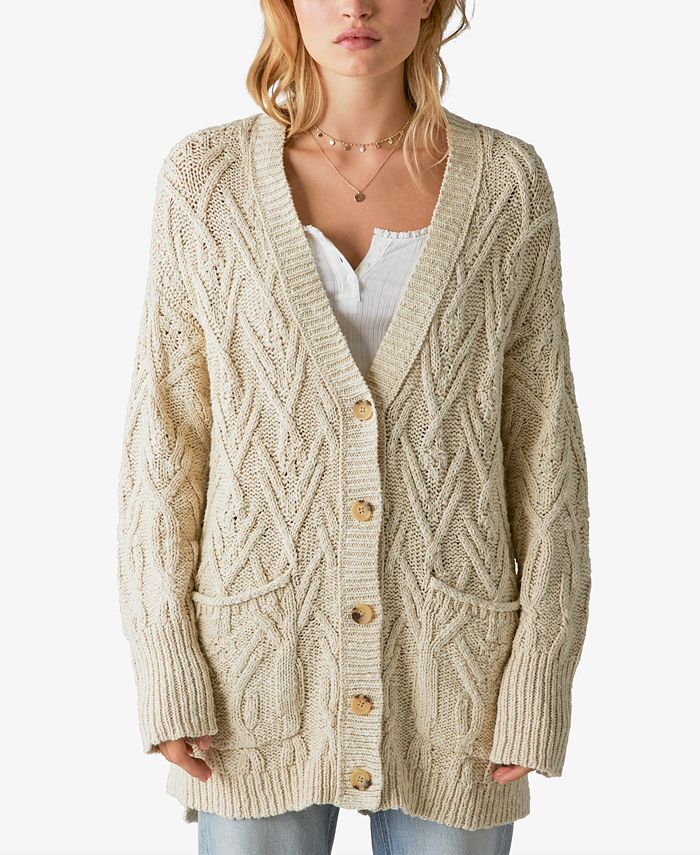 Lucky Brand Cotton Knit Oversized Button Front Cardigan  & Reviews - Sweaters - Women - Macy's | Macys (US)