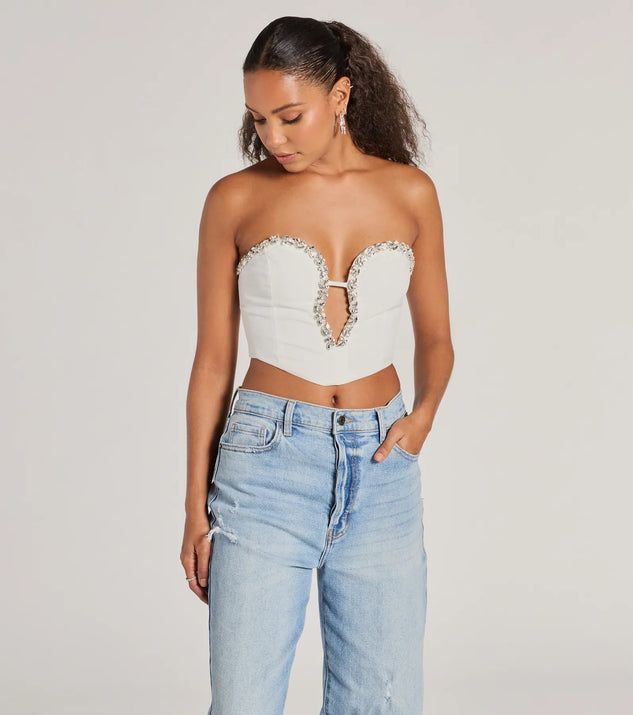 Midnight Romance Strapless Rhinestone Gem Corset Top | Windsor Stores