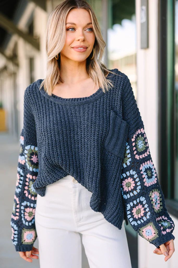 What You Like Charcoal Gray Crochet Sweater | The Mint Julep Boutique