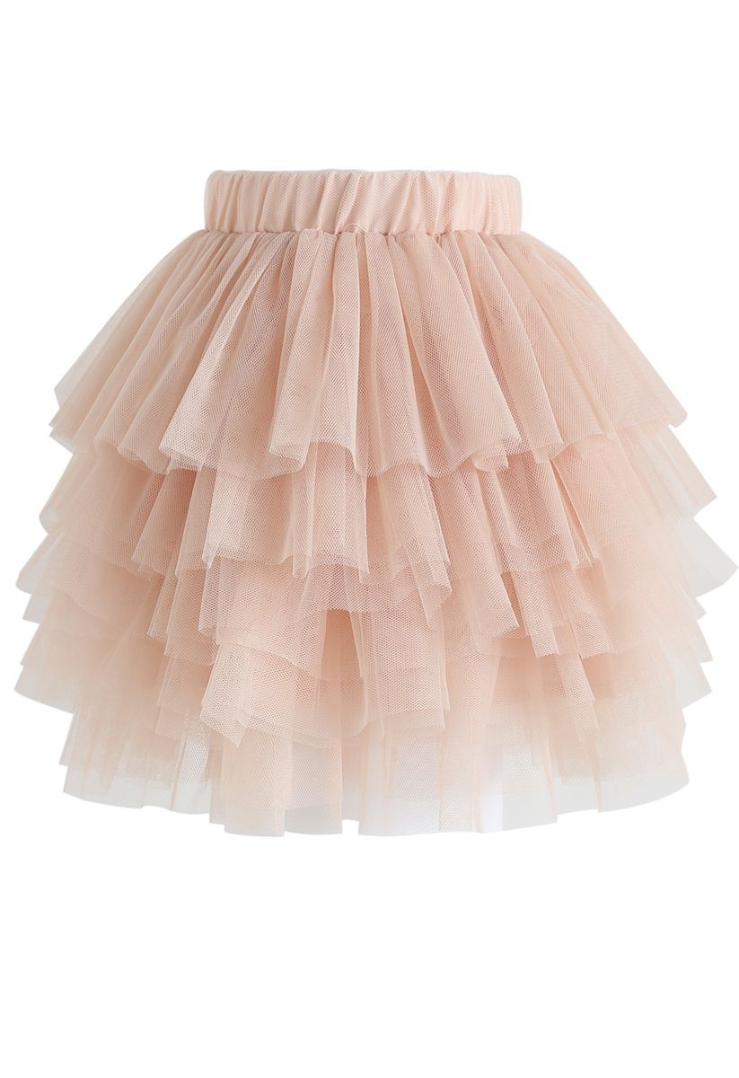 Love Me More Layered Tulle Skirt in Nude Pink for Kids | Chicwish