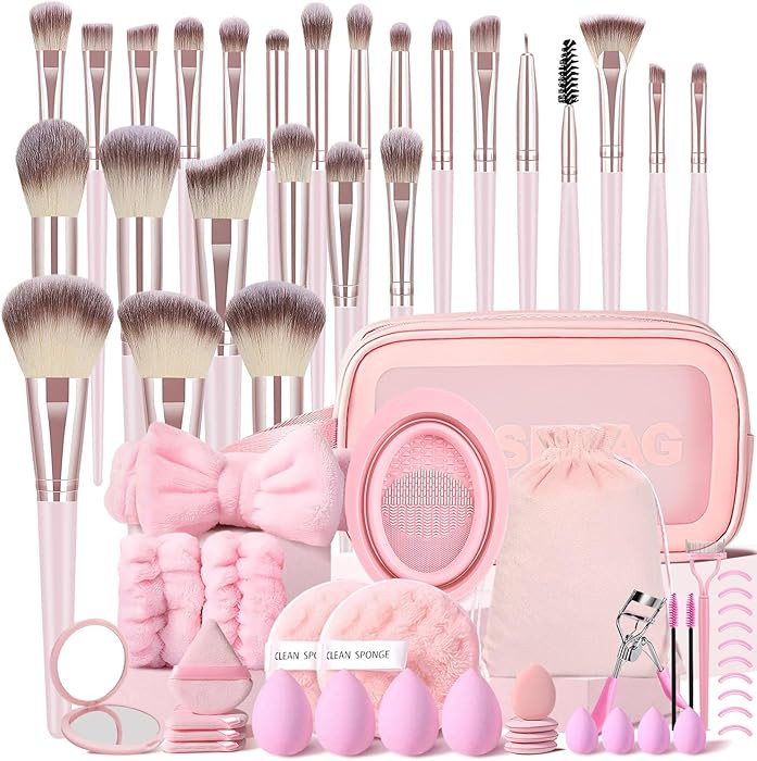 MZGGDM 64Pcs Pink Makeup Brushes Set with Case Professional Foundation Powder Concealers Eyeshado... | Amazon (US)