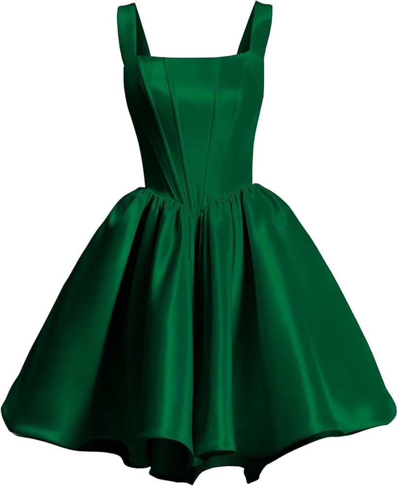 Yexinbridal Satin Homecoming Dresses for Teens 2025 Pockets Spaghetti Straps Square Neck A-line S... | Amazon (US)
