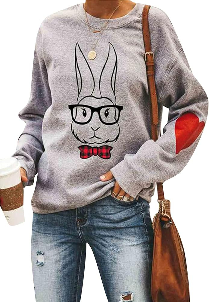 OMZIN Women Easter Days Sweatshirt Long Sleeve Crewneck Bunny Printed Pullover | Amazon (CA)