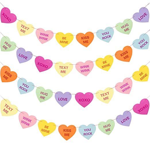 Whaline Valentines Day Heart Banner Garland with 32 Pcs Hearts, 32.8ft Candy Color Heart Garland,... | Amazon (US)
