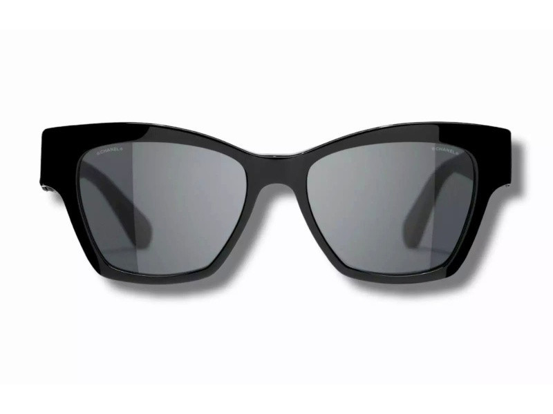 Chanel Black w Black Leather Arm Detail and "CC" Logo Frame/ Gray Lens Sunglasses | JTV Jewelry