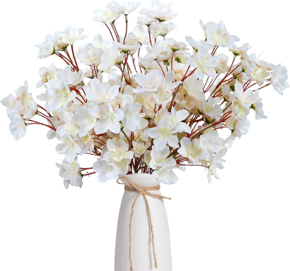 HO2NLE 4PCS Artificial Cherry Blossom Branches Faux Silk Cherry Blossoms Stem Spring Flowers Fake... | Amazon (US)