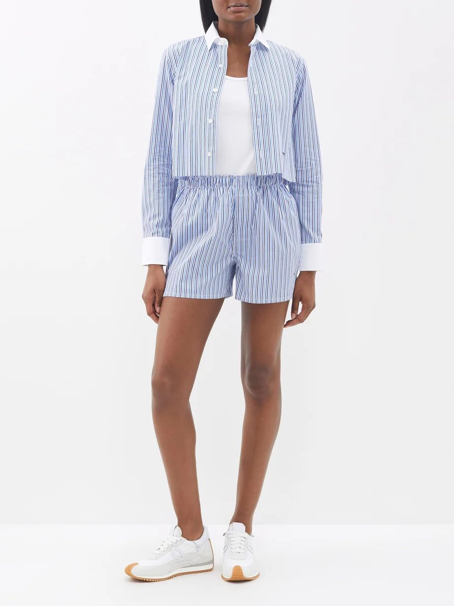 Contrast-collar striped cotton cropped shirt | Matches (US)
