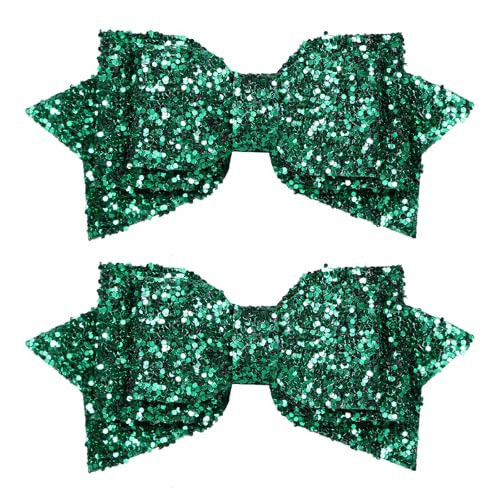 Glitter Green Hair Bow Clips 4in Christmas Sequins Cheer Bow Barrettes Alligator Hairpins for Toddler Teens Girls Kids St Patricks Day Party Dress Decor Accessories Gift | Amazon (US)