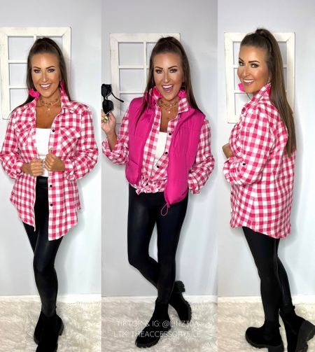 Cute Barbie pink inspired fall look 

⭐️⭐️save 10% on my sunnies and all SOJOS glasses on AMZ - code: SJLINZ30A⭐️⭐️

Walmart finds, Walmart fashion, amazon finds, amazon must haves, amazon fashion, black leggings, faux leather leggings, chelsea boots, fall shoes, fall boots, flannel, bodysuit 

#LTKSeasonal #LTKstyletip #LTKunder100