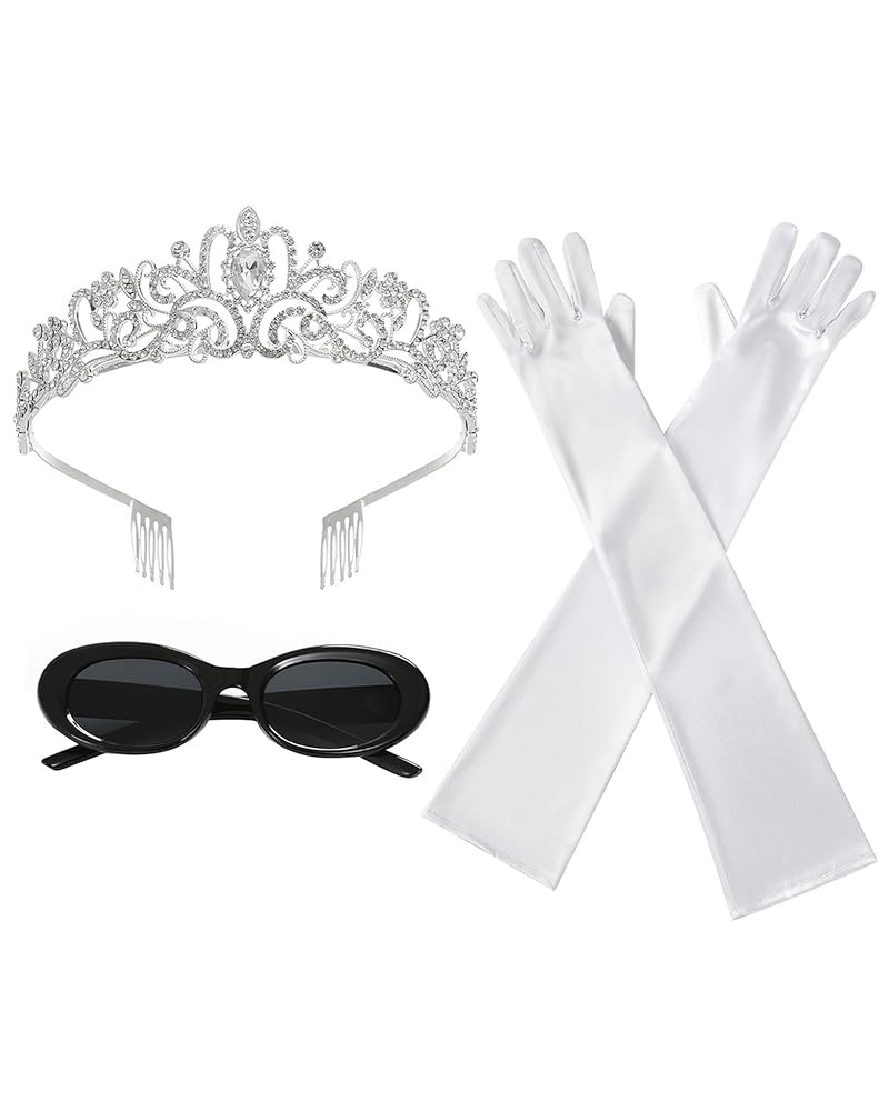 Halloween Princess Costume Accessories Women Crystal Crown Headband Long Gloves Sunglasses Dress ... | Amazon (US)
