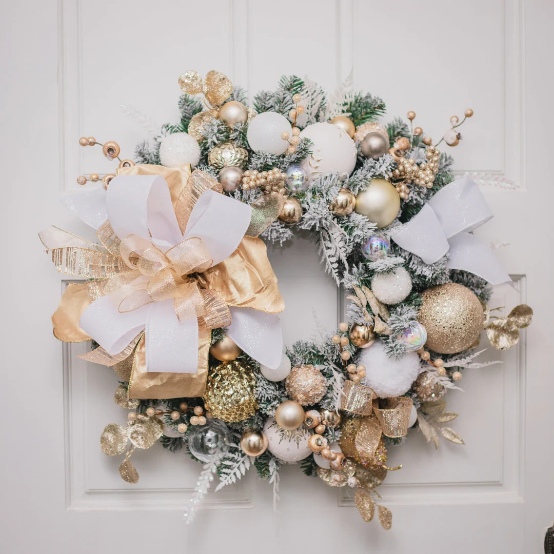 White and Gold Luxury Christmas Wreath, Elegant Gold Holiday Decor, Modern Glam Christmas Wreath,... | Etsy (US)