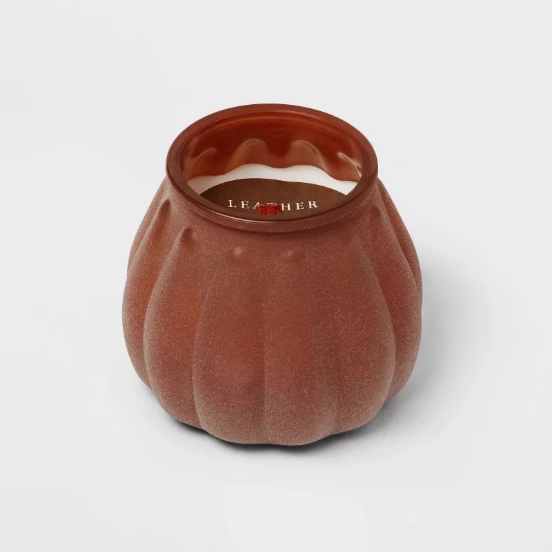 15oz Leather + Embers Muddy Brown Dusted Woodwick Pumpkin Glass Candle (No Lid) Brown - Threshold... | Target