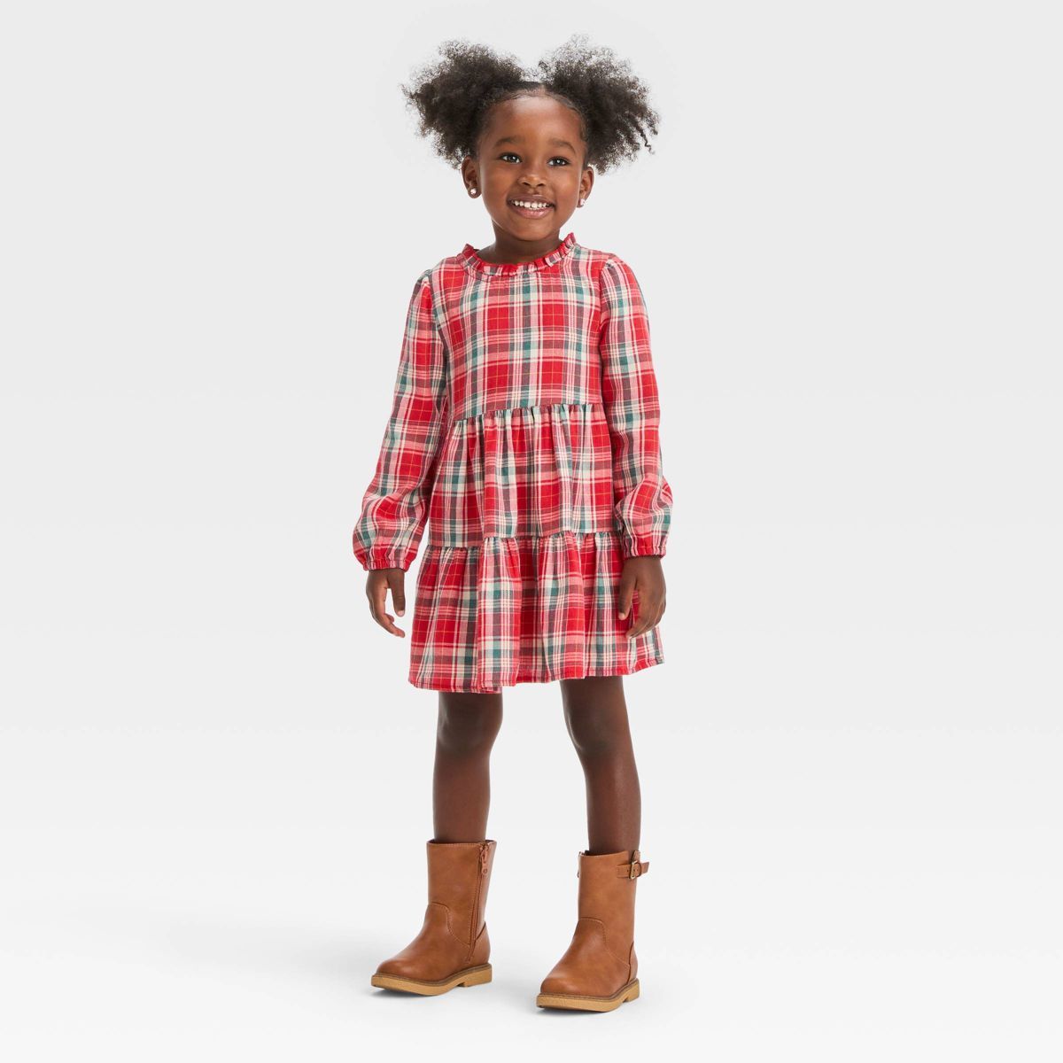 Toddler Girls' Plaid Long Sleeve Dress - Cat & Jack™ | Target